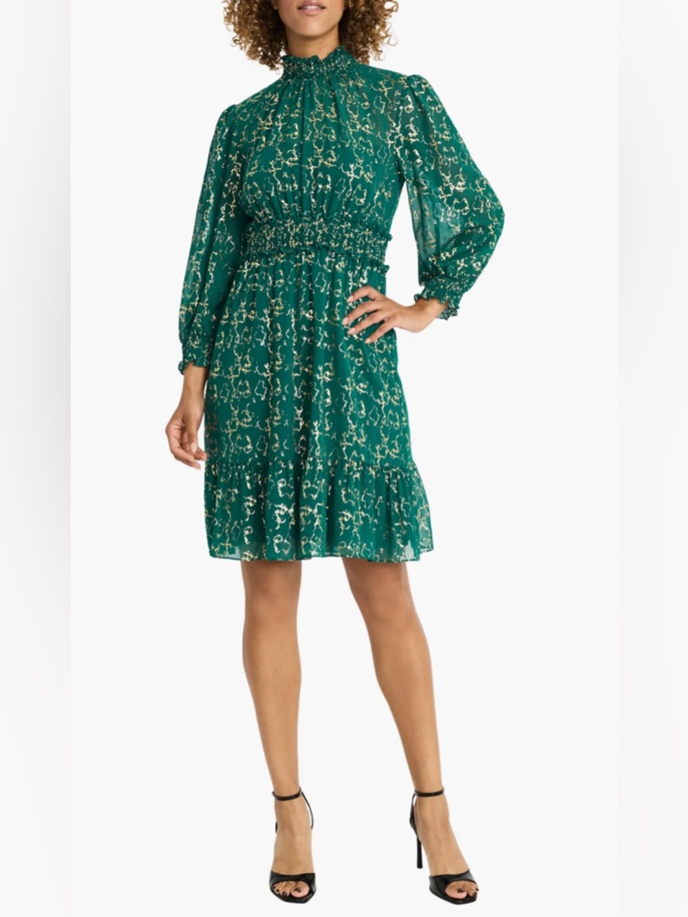 Maggy London Green Floral Smocked Mini Dress